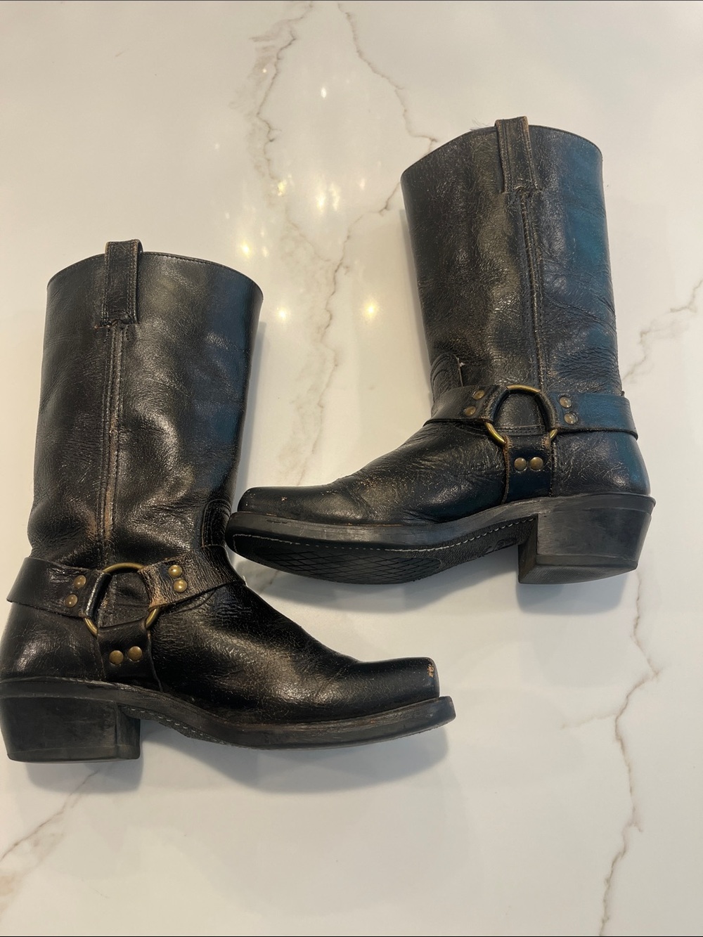 Frye Women’s 12R Black Distressed Vintage Leather Harness Boots Size US 8.5 - Picture 10 of 16